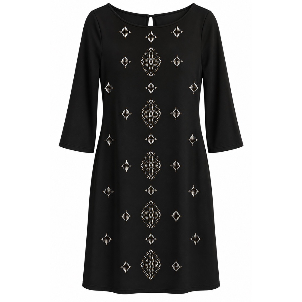 White House Black Market Beaded Shift Dress XS Black LBD Cocktail Art Deco